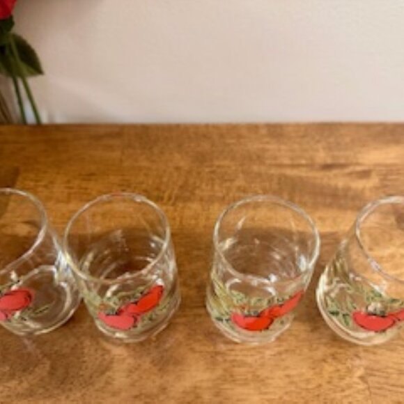 Vintage Dominion Glass Tomato Juice Tumblers Set of 4 Red Tomato Print Retro Dri - Picture 3 of 5